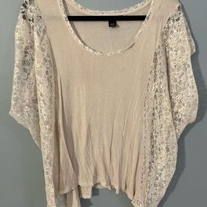 Victoria's Secret Cream Blouse with Scoop Neck and Lace Batwing Sleeves